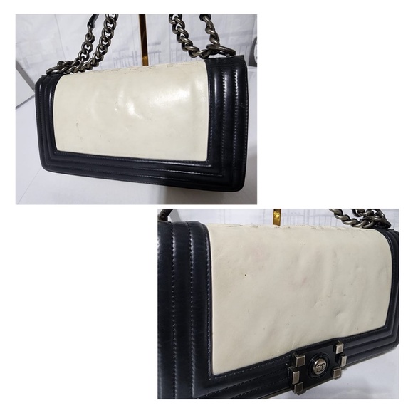 Authentic Chanel Medium Clasp Boy Bag Cream/Black - Picture 5 of 16